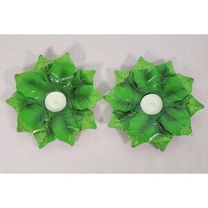 Christmas Green Poinsettia Candle Holder